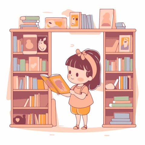 Cute little girl reading a book in the library