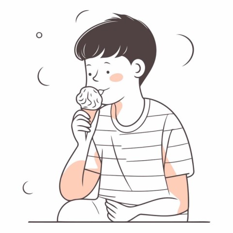 Illustration of a young man eating ice cream on a white backgrou