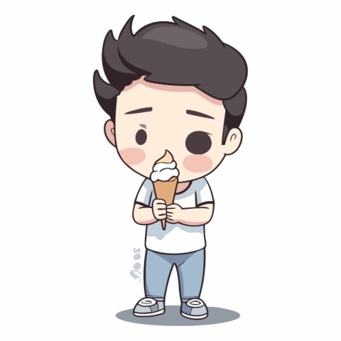 Cute boy eating ice cream cartoon vector illustration graphic de