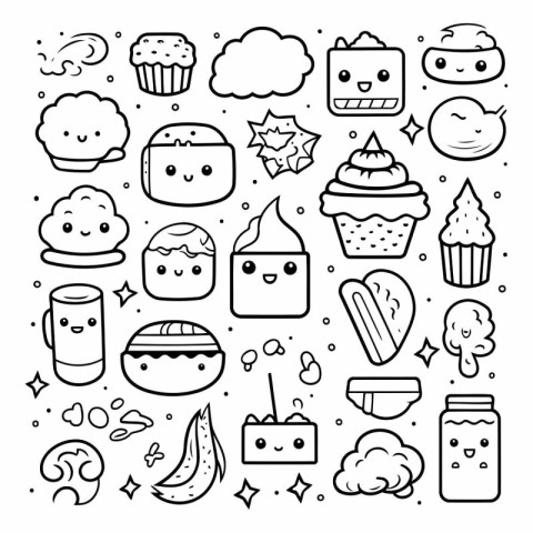 Cute doodle set of different food.