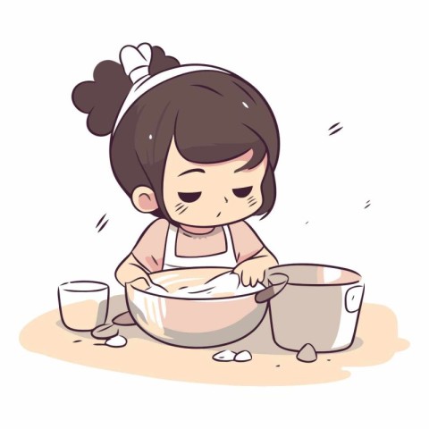 Illustration of a Little Girl Baking with a Bowl of Flour