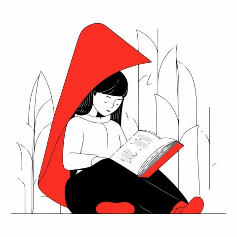 Girl reading a book in the park in flat style