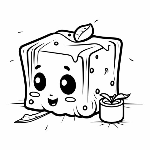 Black and White Cartoon Illustration of Cute Cheese Character fo