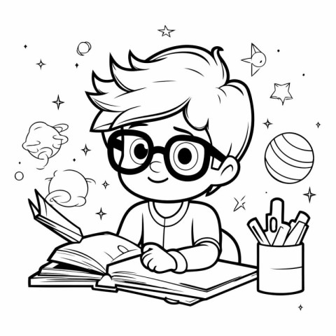 Boy with glasses and books design. School education lesson knowl