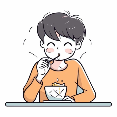 Boy eating a cup of hot chocolate (white background. vector)