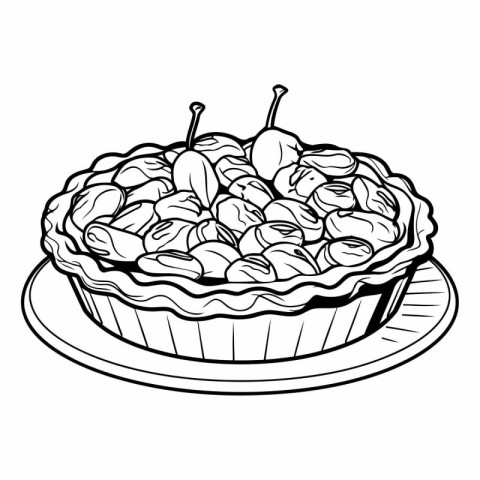 Illustration of a pie with cherries on a white background.