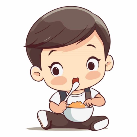 Cute boy eating cereals in a bowl.