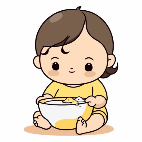 Illustration of a Cute Baby Boy Eating a Bowl of Corn