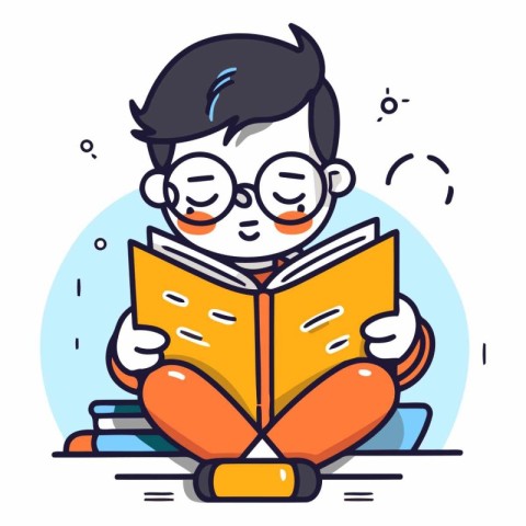 Vector illustration of a boy reading a book. Cute cartoon charac