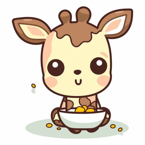 Cute cartoon giraffe with a bowl of corn.