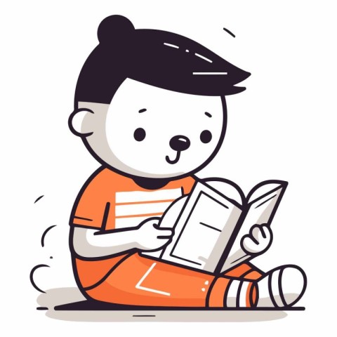 Cute boy reading a book in cartoon style.