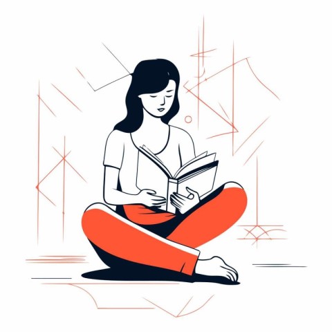 Young woman reading a book. Girl sitting on the floor.