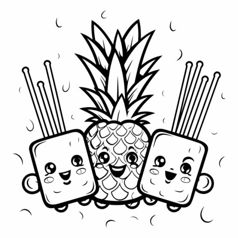 Cute pineapple cartoon design. Kawaii expression cute character