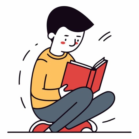 Vector illustration of a man reading a book on a white backgroun