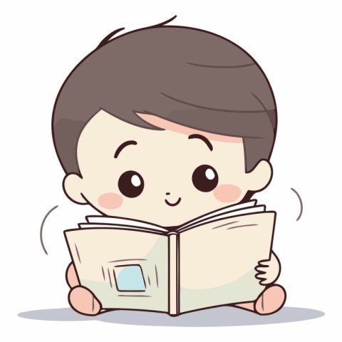 Boy reading a book. Cute cartoon character.