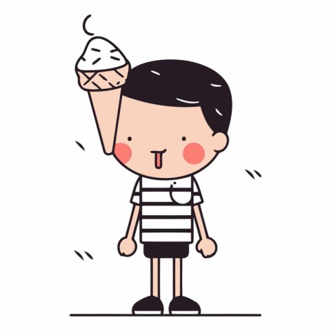 Cute boy with ice cream in cartoon style.