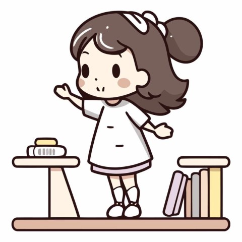 Illustration of a Kid Girl Posing in Front of a Bookcase