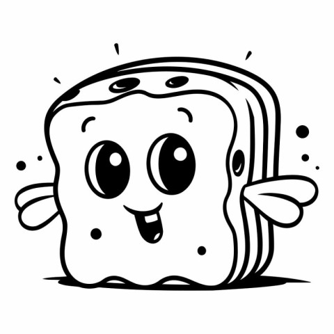 Cartoon illustration of a slice of bread with eyes and mouth.