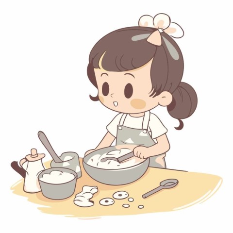 Illustration of a Little Girl Baking with Her Spoon and Flour