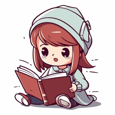 Illustration of a Kid Girl Reading a Book While Sitting on the F