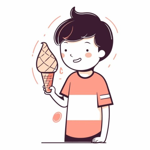 Cute boy with ice cream in doodle style.