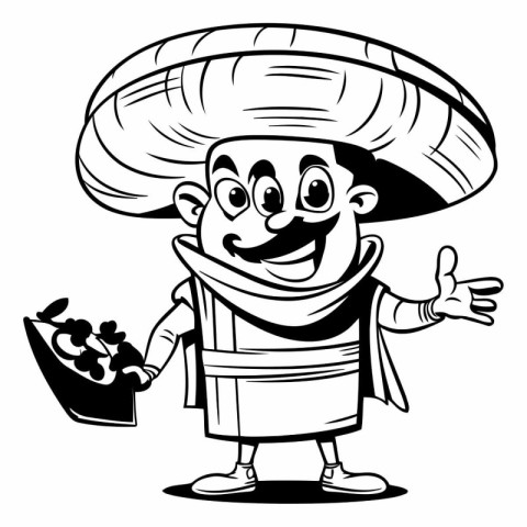 Cinco de Mayo - Mexican Boy - Black and White Cartoon Character