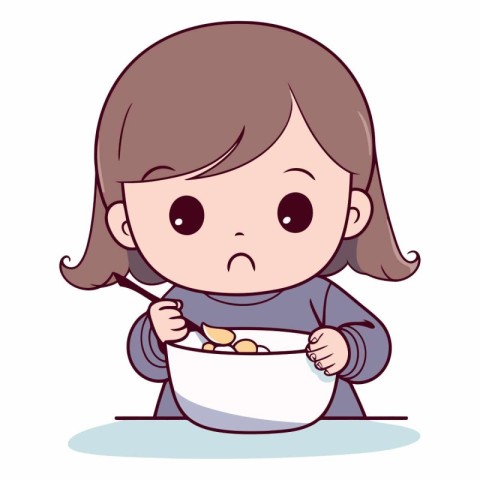 Little girl eating a bowl of cereals. eps