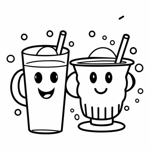 Coloring book for children: ice tea with a straw and a glass