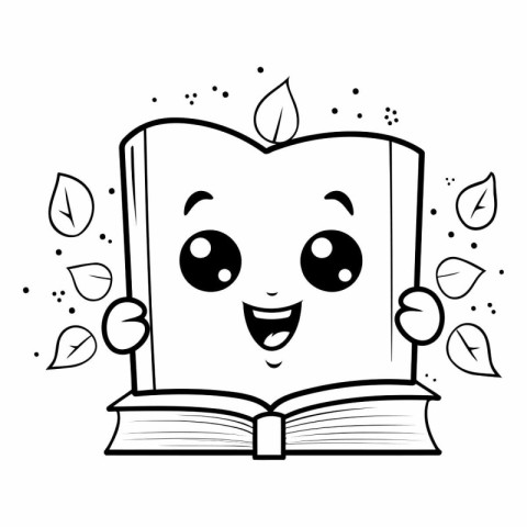 cute book kawaii with leafs character vector illustration design