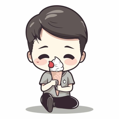 Boy eating ice cream - Cute and funny cartoon vector illustratio