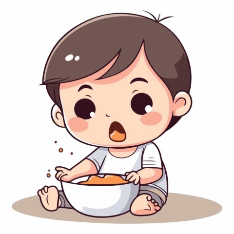 Cute little boy eating a bowl of cereal.