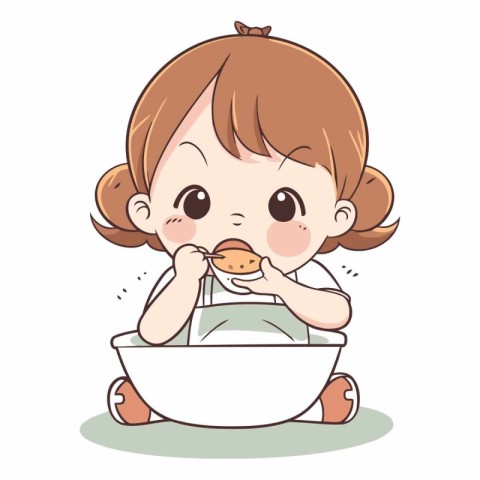 Cute little girl eating cookie in the toilet.