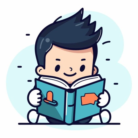 Cute boy reading a book. Vector flat cartoon character illustrat