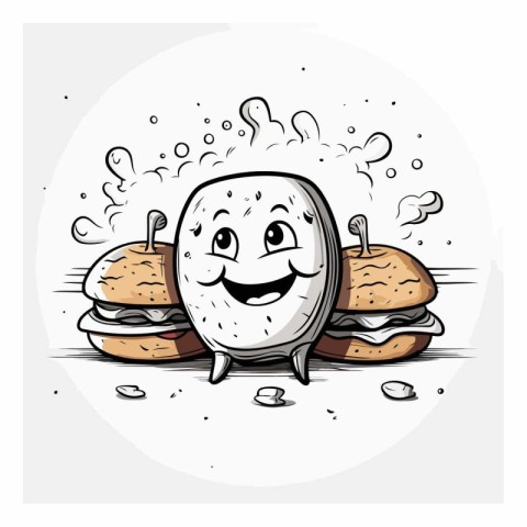 Cartoon Illustration of Cute Burger or Sandwich Character Mascot