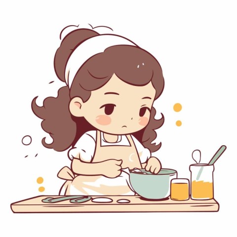 Illustration of a Little Girl Cooking in the Kitchen. Cartoon St