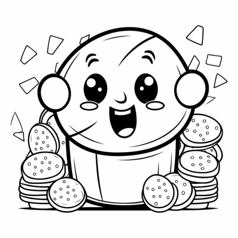 Black And White Cartoon Illustration of Cute Chocolate Cookie Ma