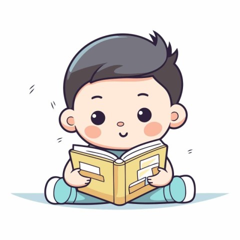 Cute little boy reading a book. Vector character illustration de