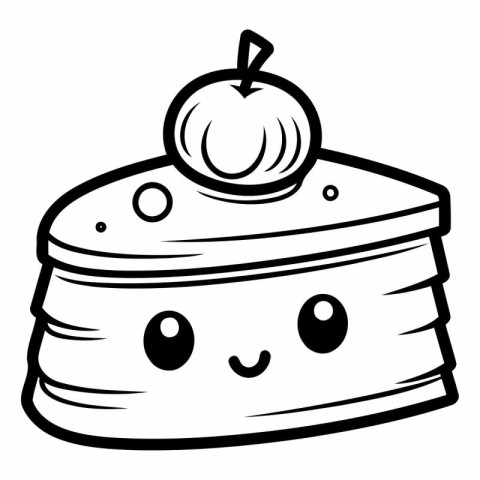 Cake Mascot - Black and White Cartoon Illustration. Vector