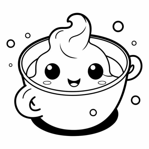 Coloring book for children: Cute cartoon soup in a pot