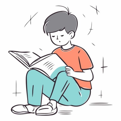 Illustration of a boy reading a book on white background. vector