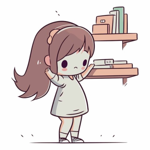 Illustration of a cute little girl holding bookshelf with books