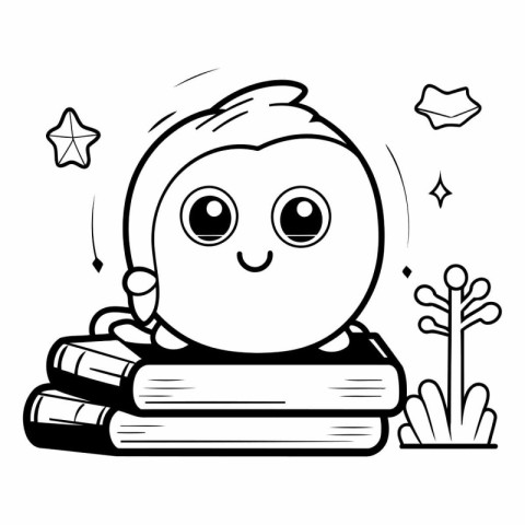 Black and White Cartoon Illustration of a Kid Reading a Book Col