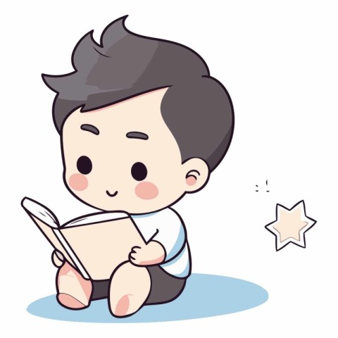 Boy reading a book - Cute cartoon boy character vector illustrat