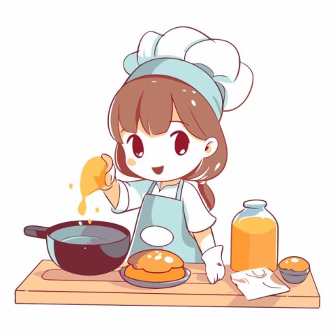 Illustration of a Cute Girl Cooking in the Kitchen with Eggs