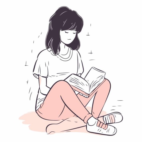 Illustration of a young woman sitting on the floor and reading a