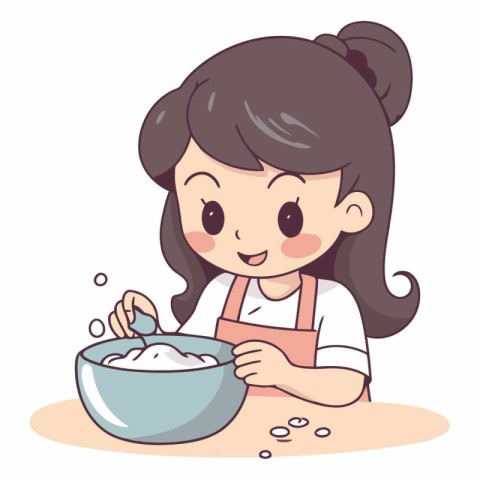 Illustration of a Cute Girl Mixing Ingredients in a Bowl