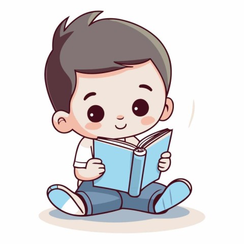 cute little boy reading a book vector illustration eps 10.