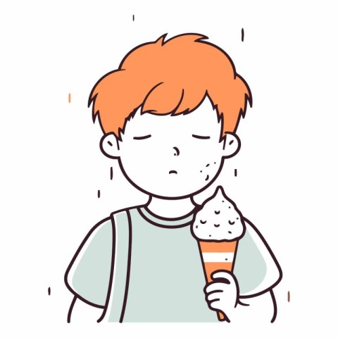 Illustration of a boy holding an ice cream in his hand.