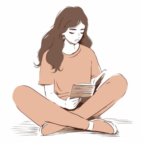 Young woman sitting on the floor and reading a book.