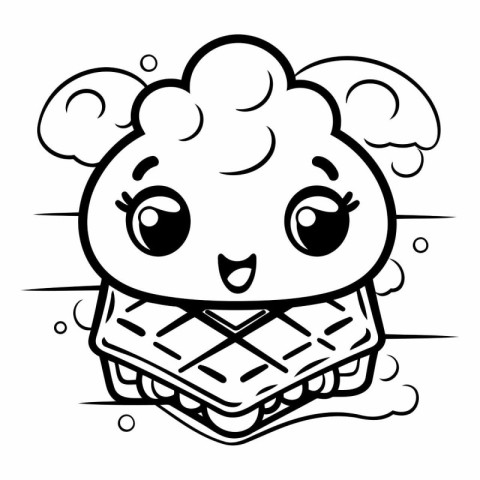 Black and White Cartoon Illustration of Cute Mascot Character wi